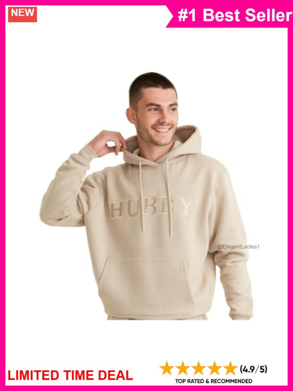 Hubby Embroidered Hoodie Soft Cotton Fleece Pullover Sweatshirt